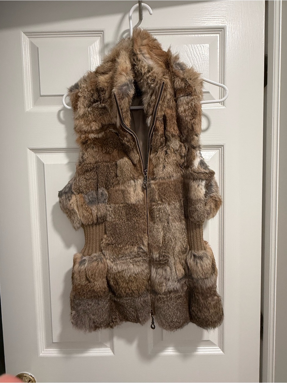 Dolce Cabo Brown Genuine Rabbit Fur Zip Front Vest